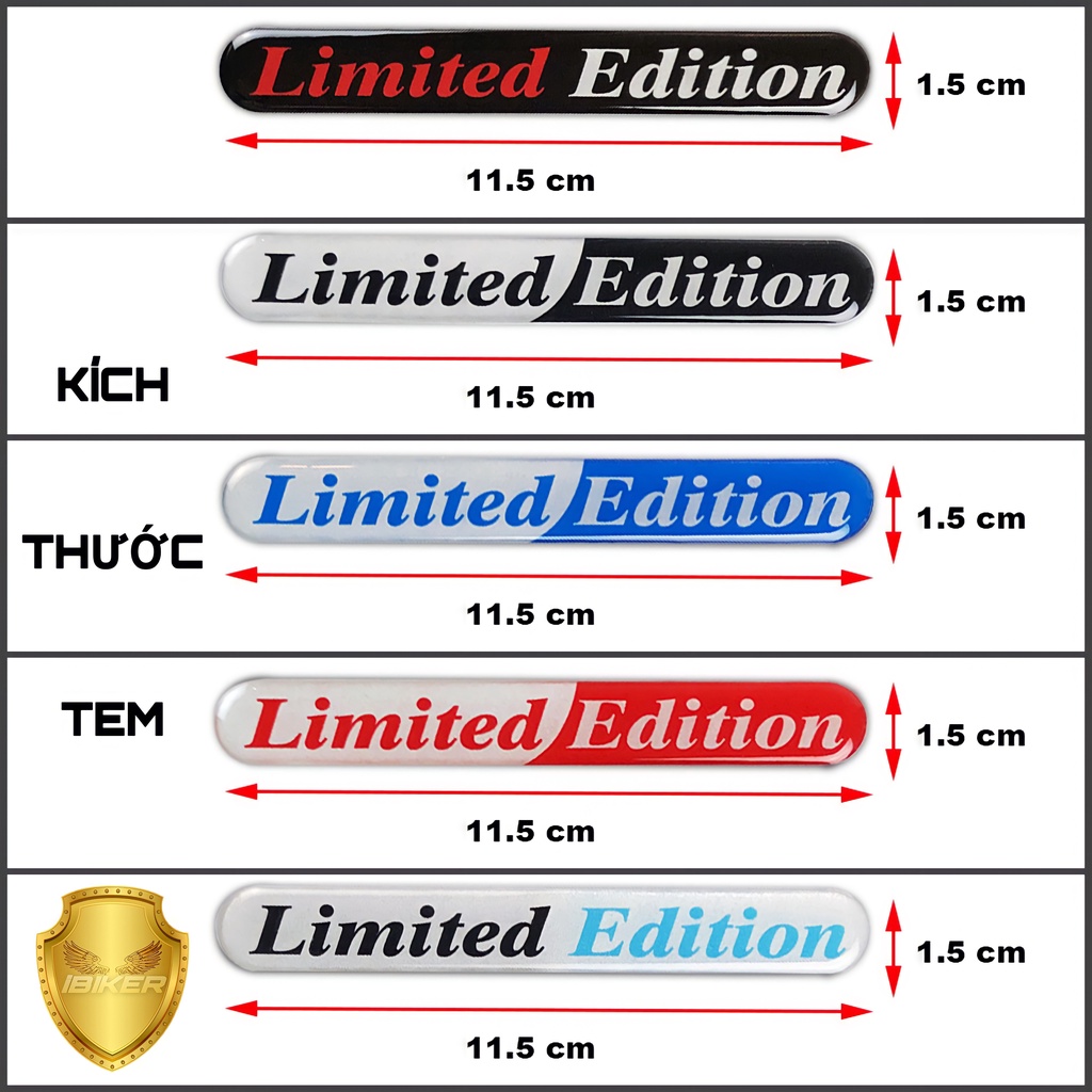Tem Decal Logo LIMITED EDITION phản quang in nổi chất liệu Epoxy hình dán cao cấp thời trang trang trí xe hơi, xe máy...