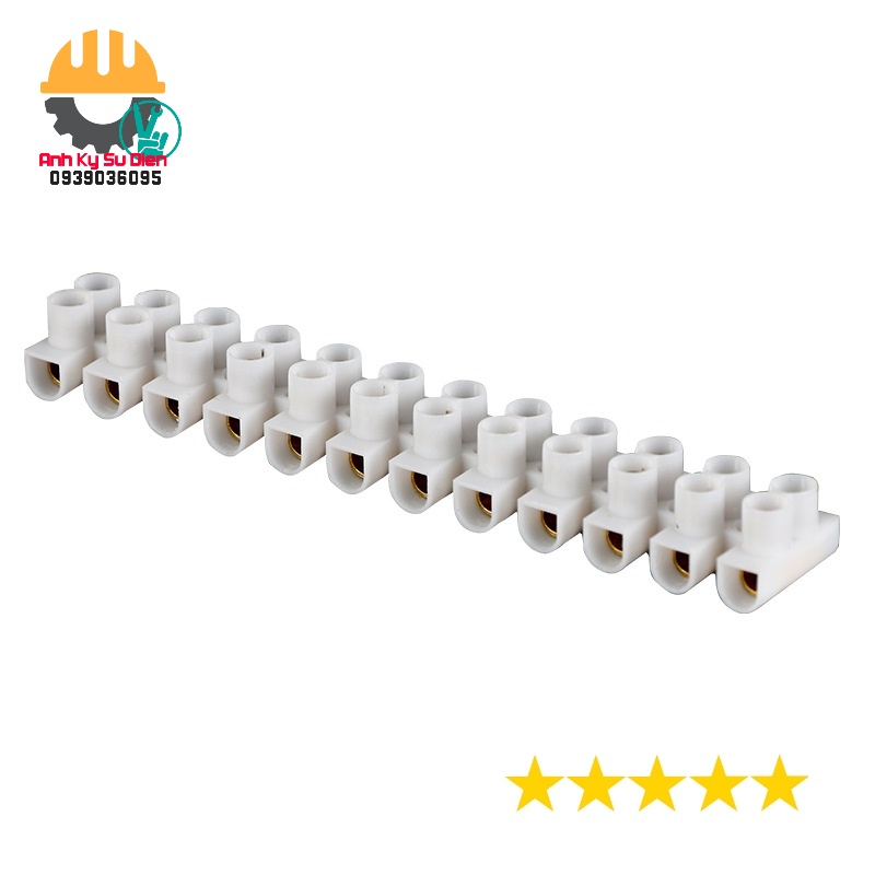 Đầu nối nhanh dây điện vặn vít - Cút cầu nối kẹp 12P 20A X3-2012  - Domino Thanh Nhựa Trắng Chống Cháy