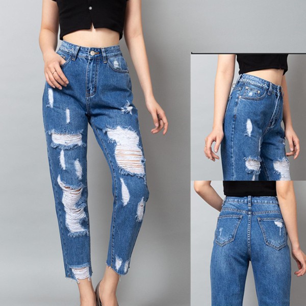 Quần Jean Rách Xước Lai Tua Thêu Chữ Bên Lưng J0205