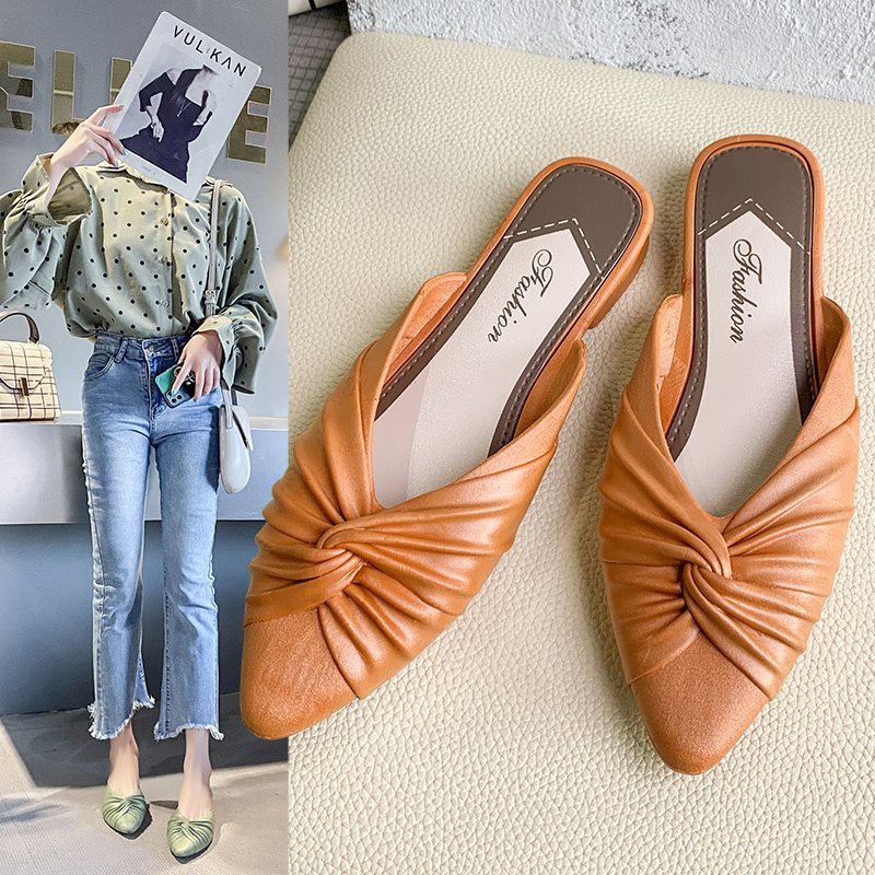 LXG Size 36-41 Summer web celebrity Tip toe flat slippers for women outdoor wear fairy fashion versatile transparent crystal  wet-water soft sandals