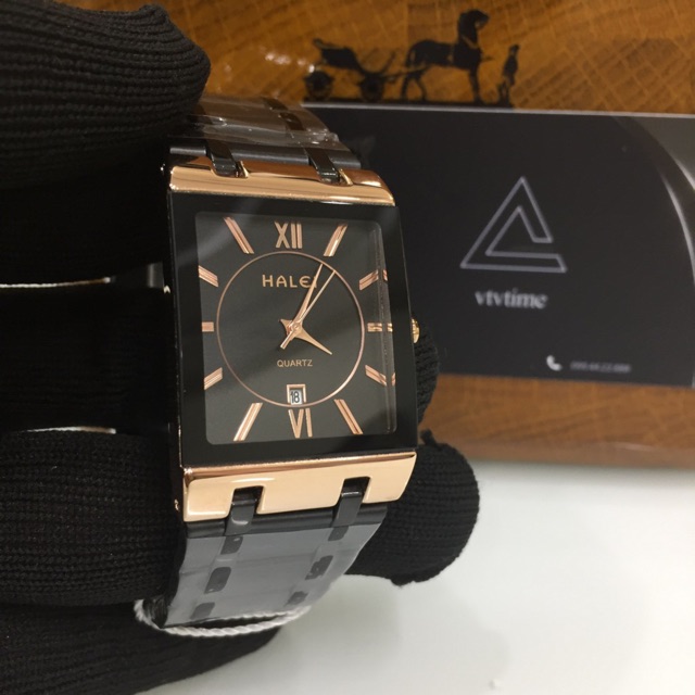 Đồng hồ nam Halei mặt vuông đen viền vàng chính hãng chống nước | BigBuy360 - bigbuy360.vn