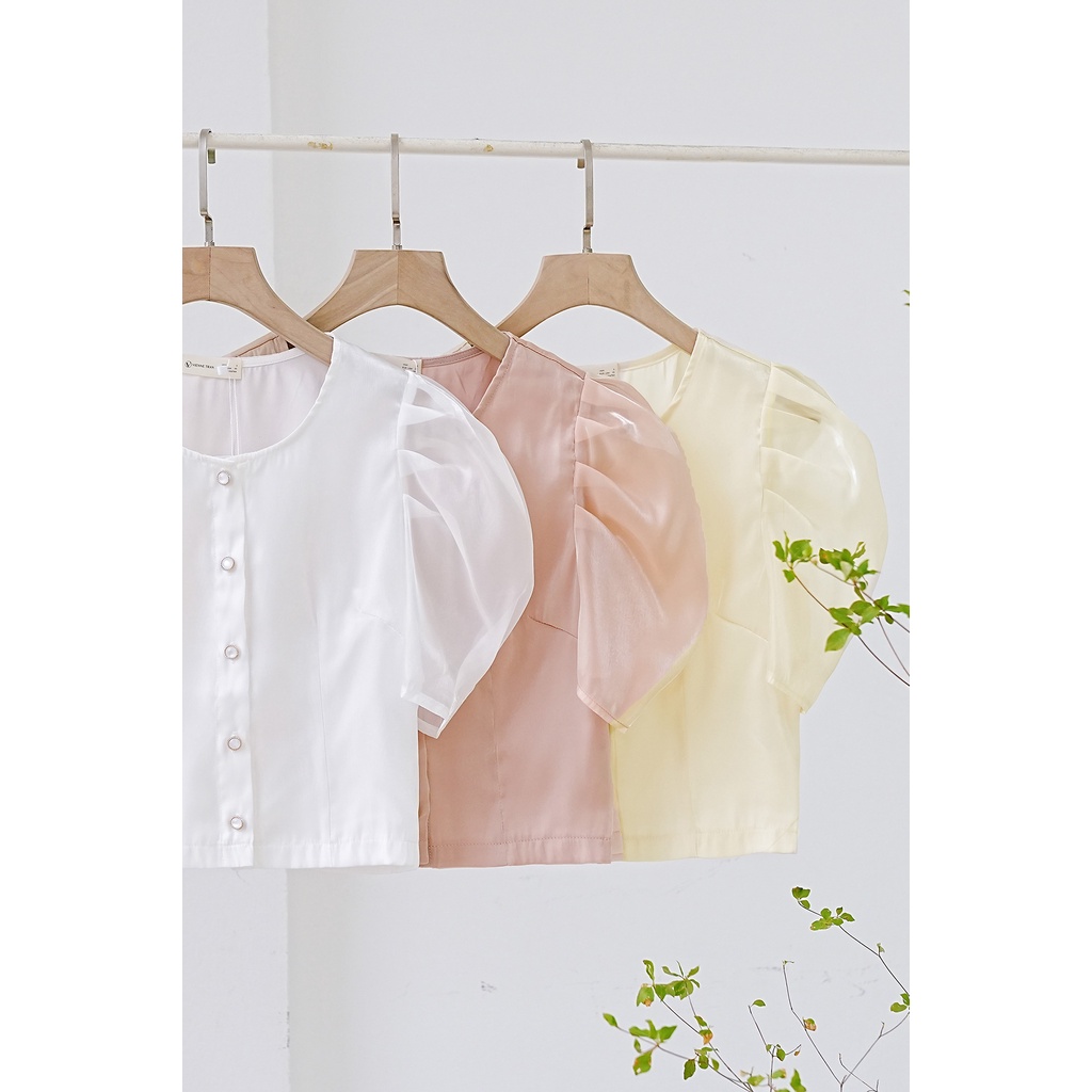Áo Sơ Mi Croptop VIEN TRAN Tay Bồng V61B22H026
