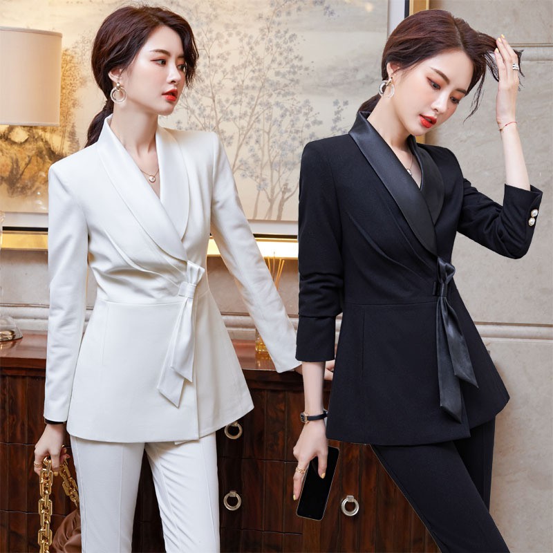 Áo Vest Tay Dài Màu Trơn Trang Trí Nơ Màu Trơn Phong Cách Công Sở Dành Cho Nữ
