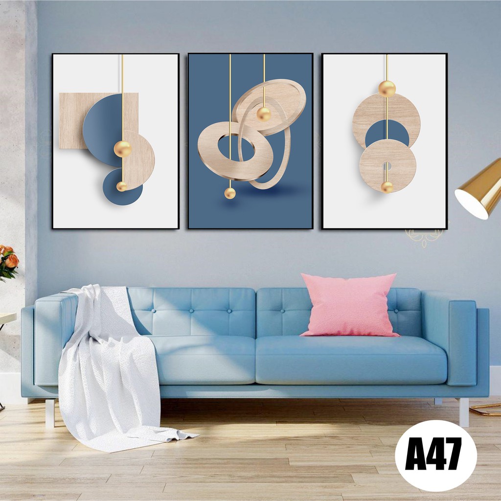 Tranh treo tường bộ 3 bức họa tiết đương đại A47