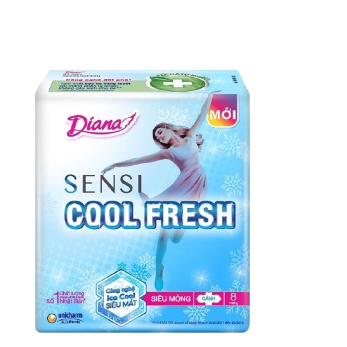 BVS Diana SenSi Cool Fresh siêu mỏng (băng vệ sinh Có cánh 8 miếng/1 gói)