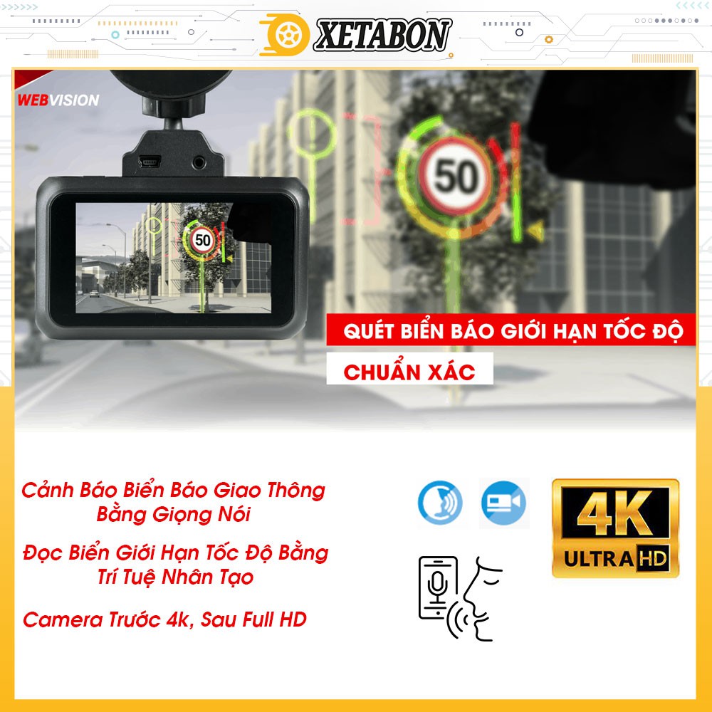 CAMERA WEBVISION A38 Cảnh Báo Biển Báo Giao Thông Bằng Giọng Nói, Đọc Biển Cảnh Báo Giới Hạn Tốc Độ, Độ Phân Giải 4k | WebRaoVat - webraovat.net.vn