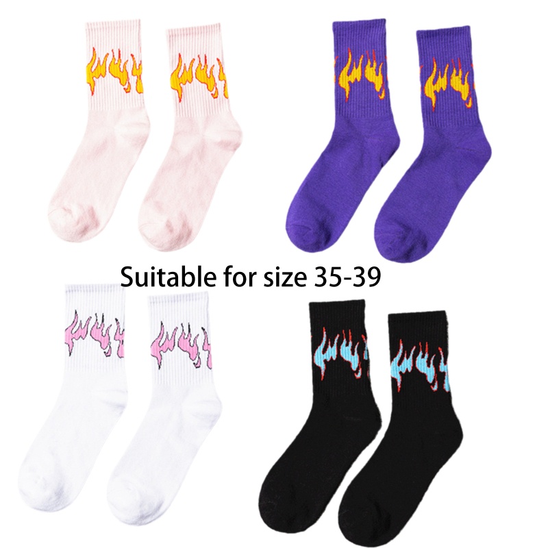 Xiangbao Vớ Cotton Cổ Vừa In Họa Tiết Ngọn Lửa Màu Sắc Tương Phản Phong Cách Harajuku Nhật Bản Dành Cho Nữ