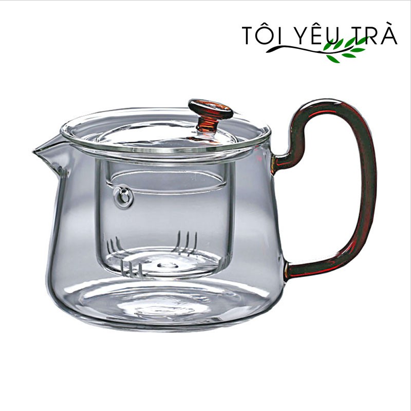 Ấm Pha Trà Thủy Tinh Có Lõi Lọc Quai Hổ Phách - 580ml