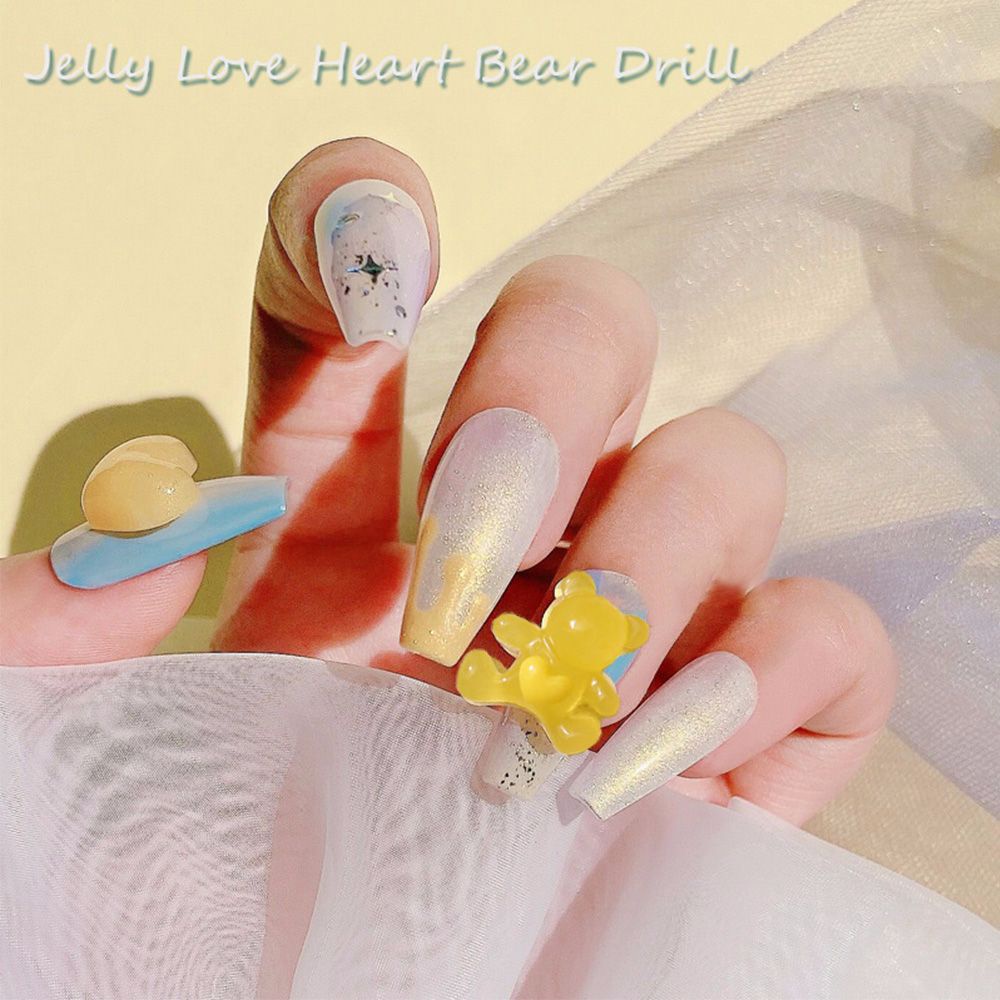 [Hàng mới về] 10 Phụ kiện trang trí móng tay hình gấu trái tim bằng nhựa trong suốt màu kẹo dễ thương DIY
