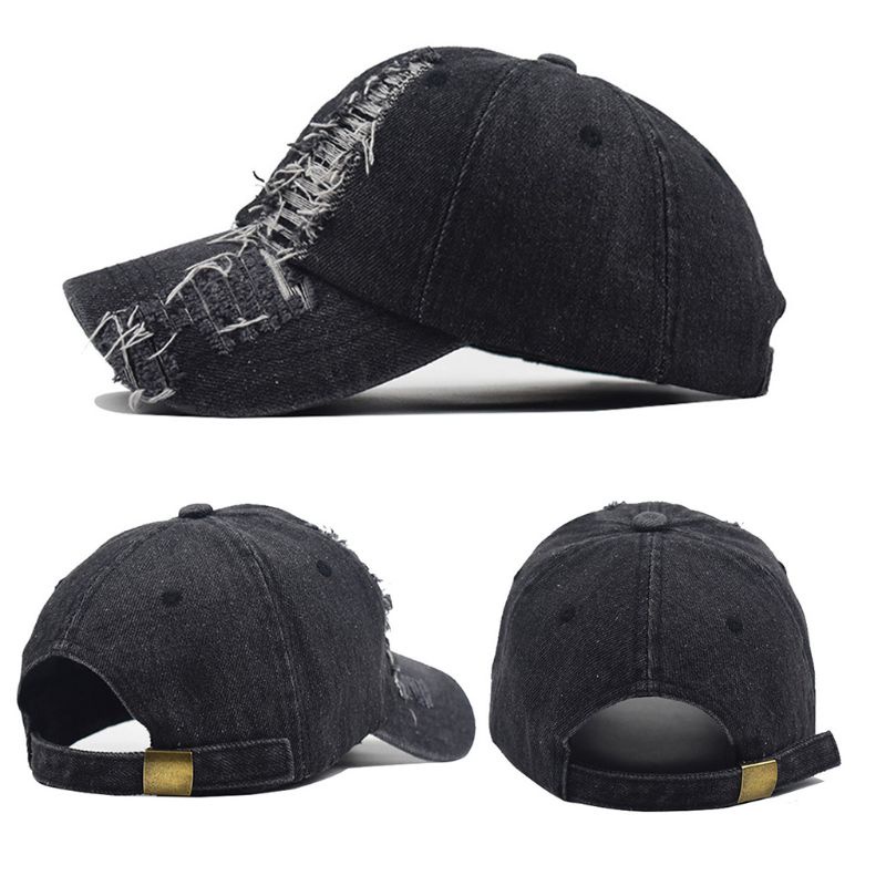 Mũ Lưỡi Trai Denim Rách Lỗ Thoáng Khí Phong Cách Vintage Cho Nam Nữ