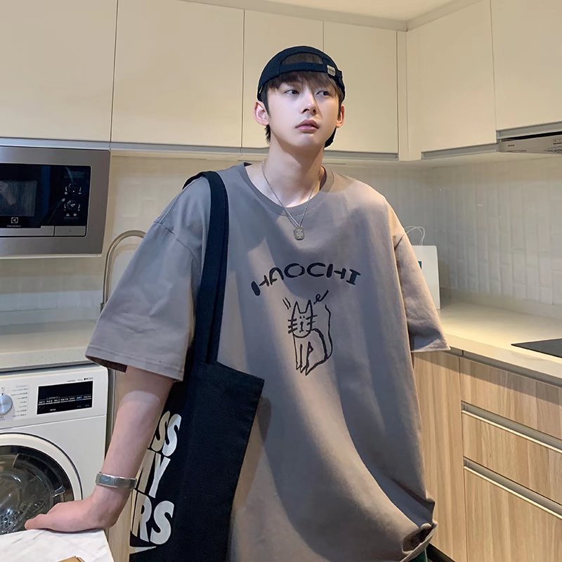 Áo Thun unisex Dáng Rộng Tay Ngắn In Chữ Phong Cách Hàn Quốc Thời Trang Mùa Hè Thoải Mái Size M-5XL