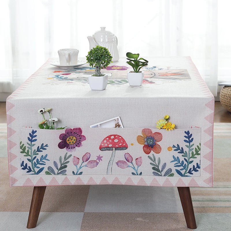 Khăn Trải Bàn Hình Chữ Nhật Bằng Vải Cotton Và Lanh Chống Nước Có Hộp Đựng