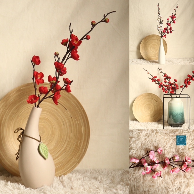 Cành hoa mai chưng tết bằng lụa cao 70cm đẹp sang trọng theo phong cách cổ điển
