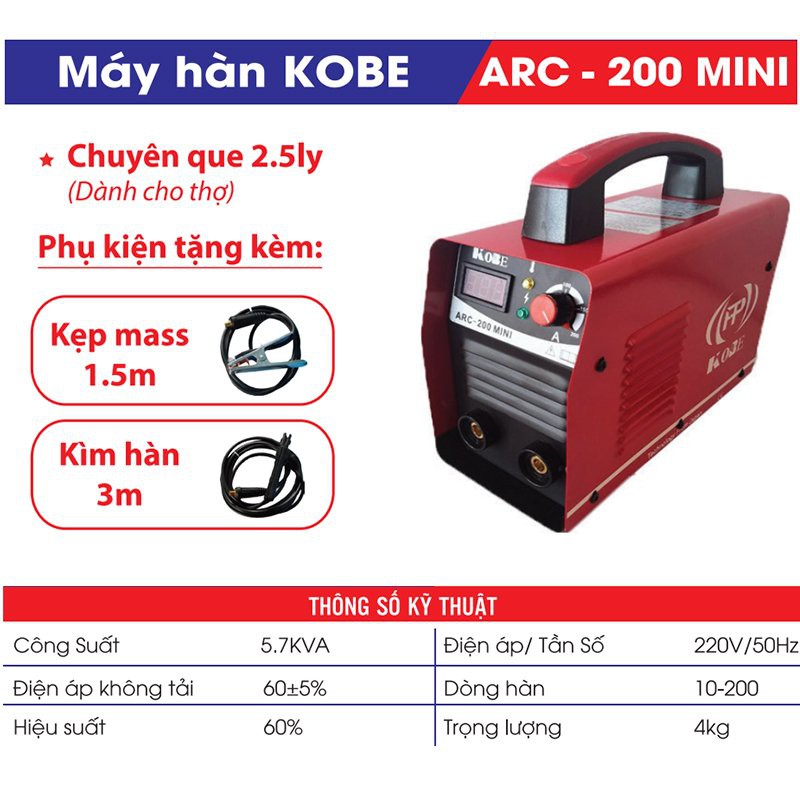 MÁY HÀN QUE ĐIỆN TỬ KOBE ARC-200 Mini - Hàng Chính Hãng 100%