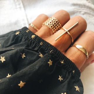 Set 7 nhẫn vàng phong cách Boho cổ điển