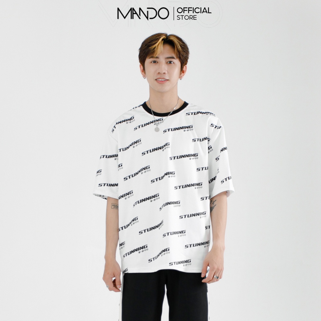 Áo Phông Hoạ Tiết In Chữ Stunning MANDO 2 Màu Đen Trắng Ngắn Tay Phong Cách Hàn Quốc PDN126