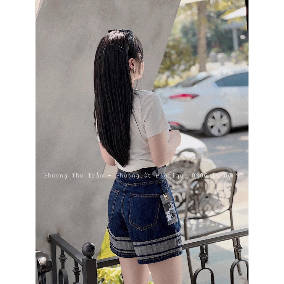 Quần short jean nữ cạp cao ống rộng dày dặn GẤU DI.OR