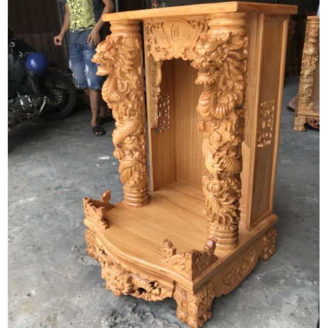 Bàn thờ thần tài ông địa gỗ gõ đỏ cột 16cm rồng phun lửa rất đẹp