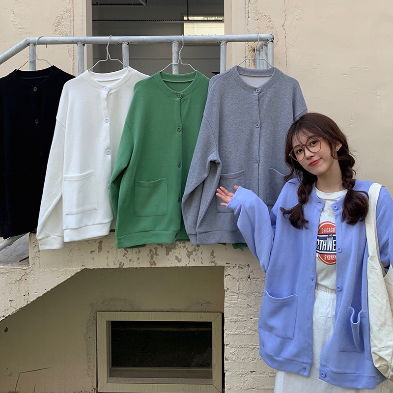 SUXI Áo Hoodie Nữ Tay Dài Dáng Rộng Màu Trơn Thời Trang Mới