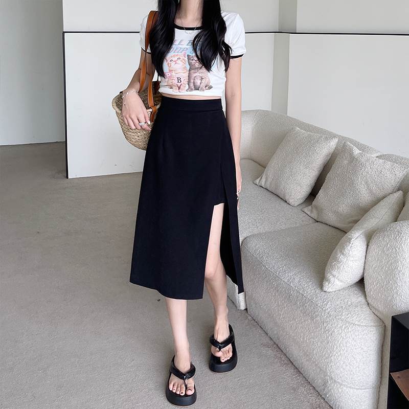 Chân Váy Chữ A Lưng Cao Màu Đen Thời Trang Cho Nữ