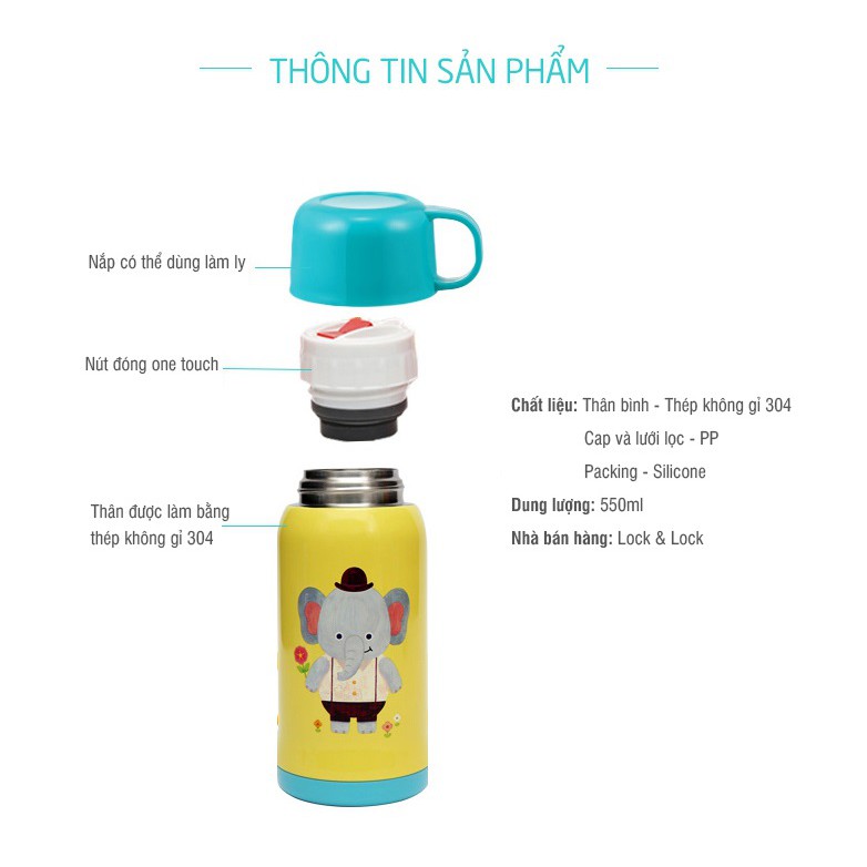 Bình Giữ Nhiệt Cartoon Vacuum Bottle Lock&amp;Lock LHC1435 (550ml) - Hàng Chính Hãng