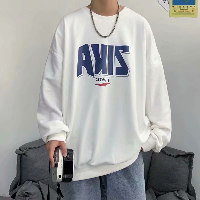 【M-5XL】Áo sweater tay dài dáng rộng cổ tròn in chữ cá tính thời trang mùa đông Nhật Bản giản dị thoải mái cho nam