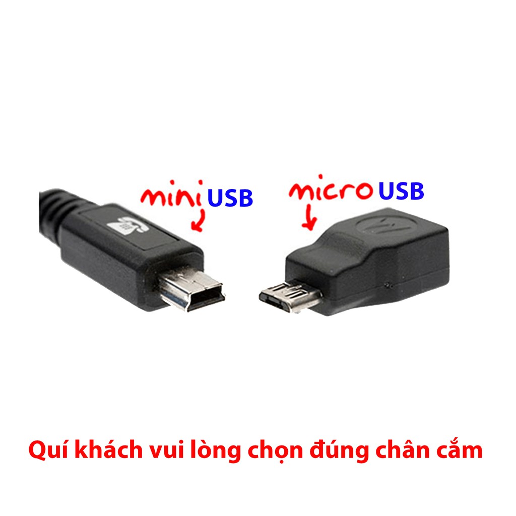 Tẩu cấp nguồn cho camera hành trình, chân Mini USB, tích hợp 2 cổng USB sạc điện thoại và các thiết bị điện tử khác