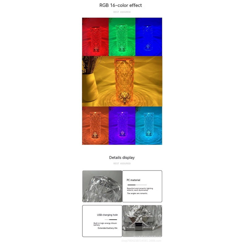 Đèn Ngủ Để Bàn Hình Cánh Hoa Hồng Pha Lê Lãng Mạn Có Cổng Sạc USB