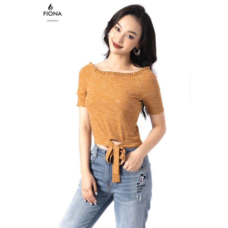 Áo thun nữ FIONA croptop, Áo phông dáng ôm cộc tay thắt nơ gấu F520679