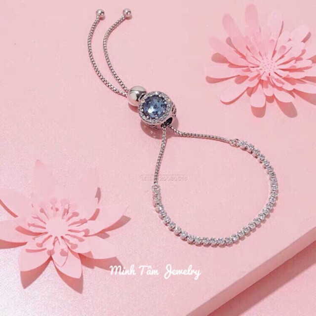 Lắc tay bạc nữ full đá dây rút charm đá mệnh chất liệu bạc 925-Minh Tâm Jewelry