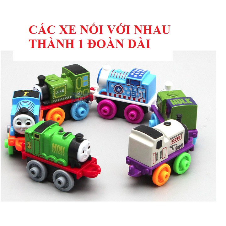 Bộ xe tàu hỏa thomas mini đồ chơi trẻ em xe bằng kim loại gồm 6 xe