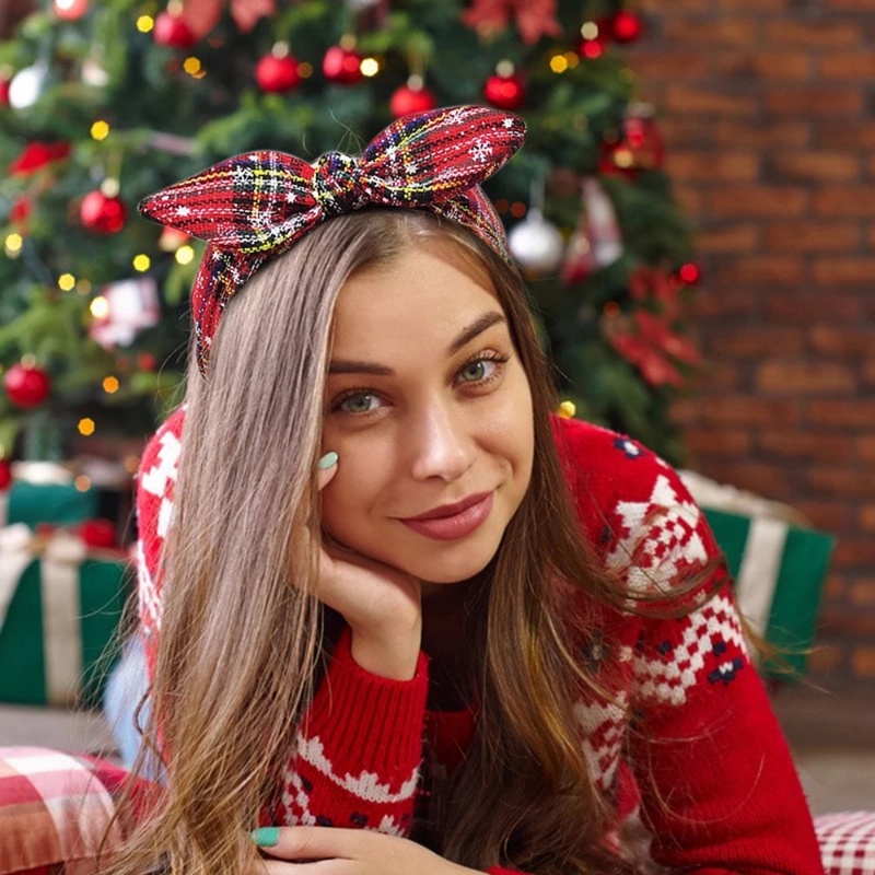 Băng Đô Cài Tóc Thắt Nút Họa Tiết Bông Tuyết / Sọc Caro Đỏ / Xanh Lá Cây Phong Cách Giáng Sinh