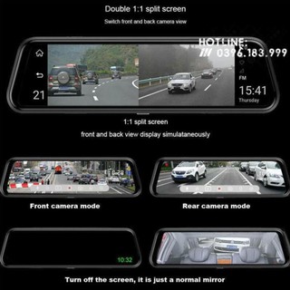 Camera hành trình gương 10 inc anytek t12 siêu nét fullhd/gps/adas kèm camera lùi
