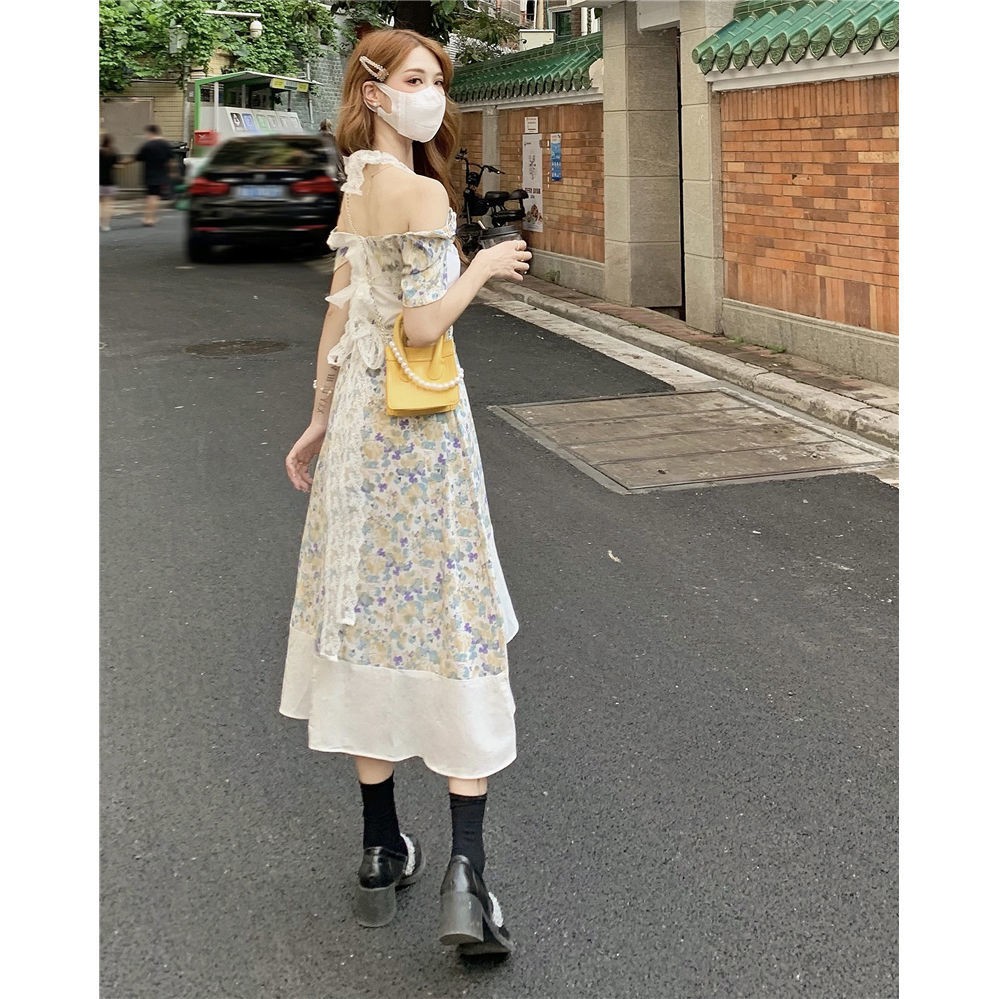 Đầm Dài Trễ Vai Họa Tiết Hoa Nhí Phong Cách Trẻ Trung Năng Động