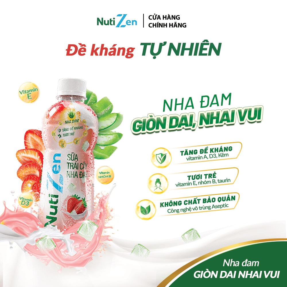 Lốc 6 chai Thức Uống Sữa Hương Dâu Sữa Trái Cây Nha Đam Nutizen 290ml/chai