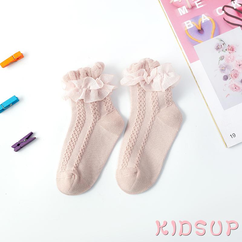 KIDSUP1-Baby Girls Lace Princess Socks Solid Color Anti-slip Short Tube Floor Hosiery