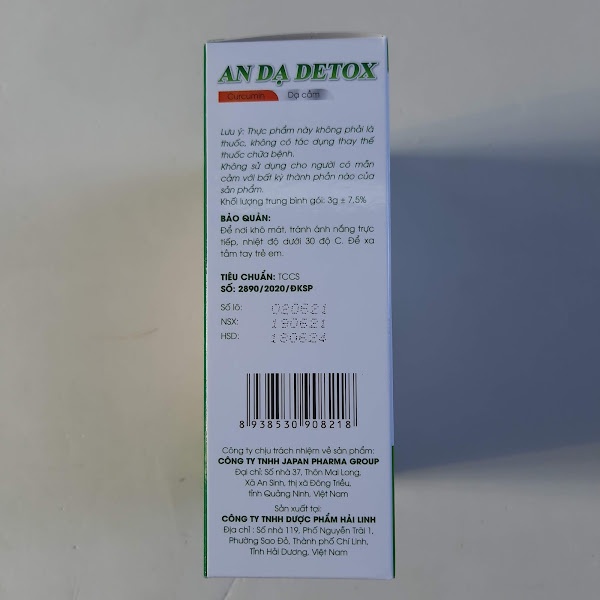 Nano Curcumin An Dạ Detox giúp giảm nhanh các triệu chứng viêm đau dạ dày, viêm loét dạ dày, tá tràng- hộp 20 gói