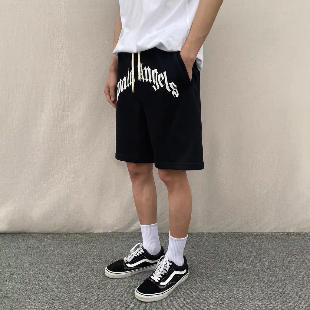 Quần short Palm Angel full đen chất liệu nỉ da cá phong cách thể thao 2021 phối đồ dễ dàng với mọi loại áo | BigBuy360 - bigbuy360.vn