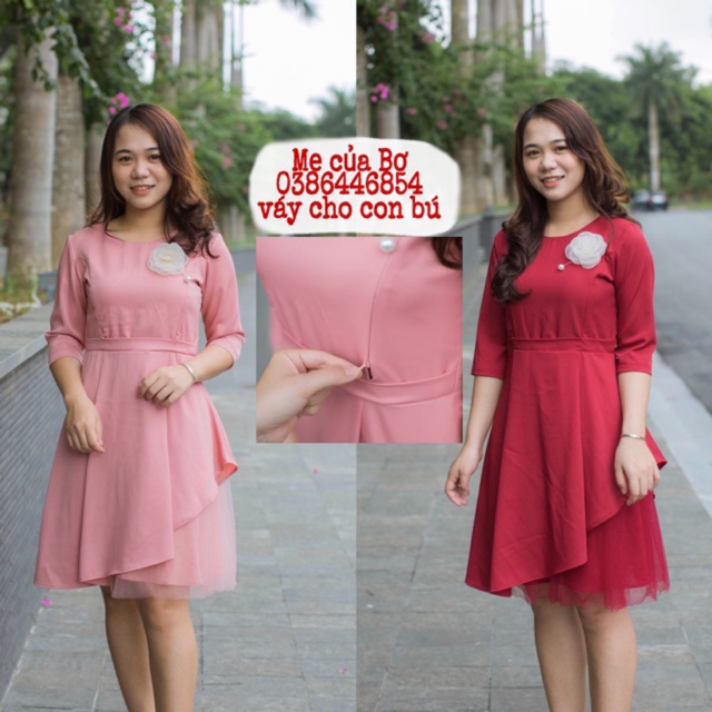 Váy cho con bú - váy tiểu thư phối lưới cao cấp (HÀNG CÓ SẴN)