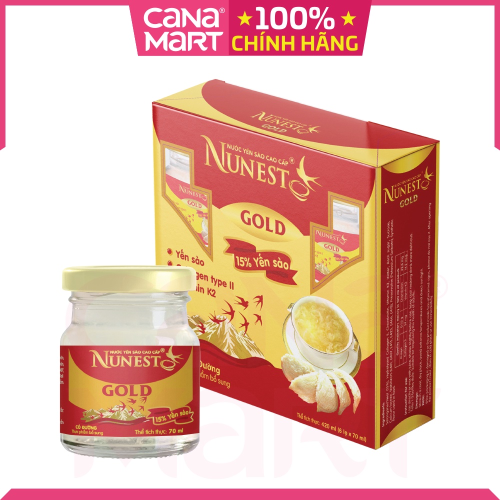 Nước yến cao cấp Nunest Gold dành cho người lớn, bồi bổ sức khỏe (6 lọ x 70ml)