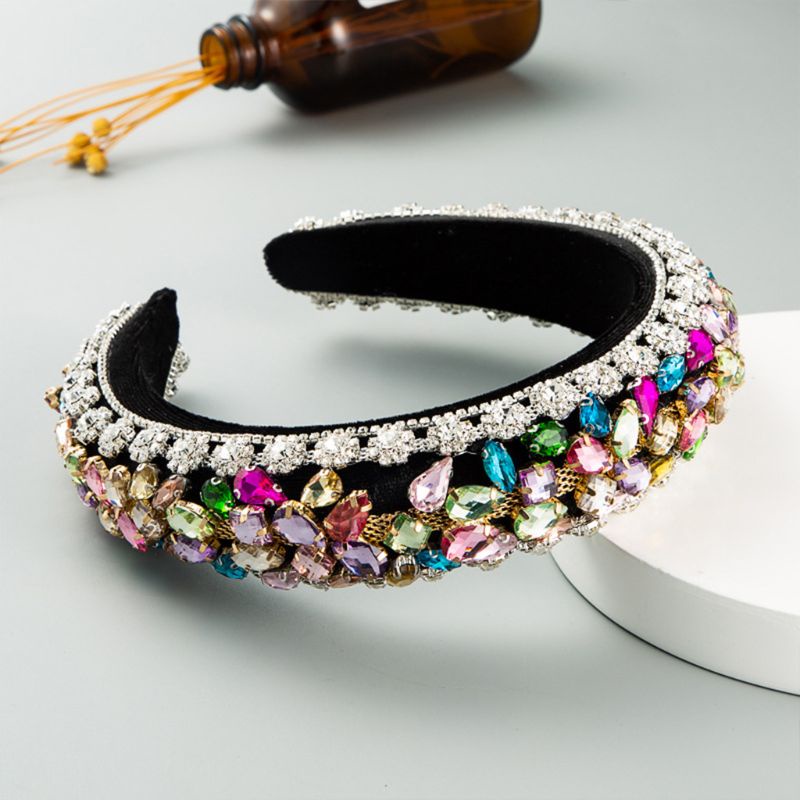 Flgo Băng Đô Nhung Bản Rộng Đính Đá Hình Giọt Nước Phong Cách Baroque