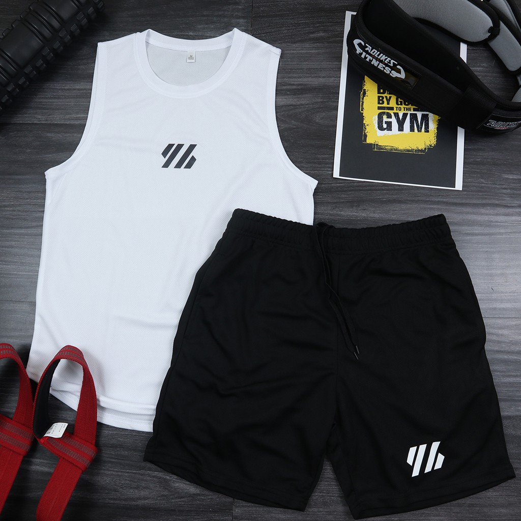 Bộ 1 áo tank top + 1 quần short 3G tập gym chất vải thun lưới thoáng mát