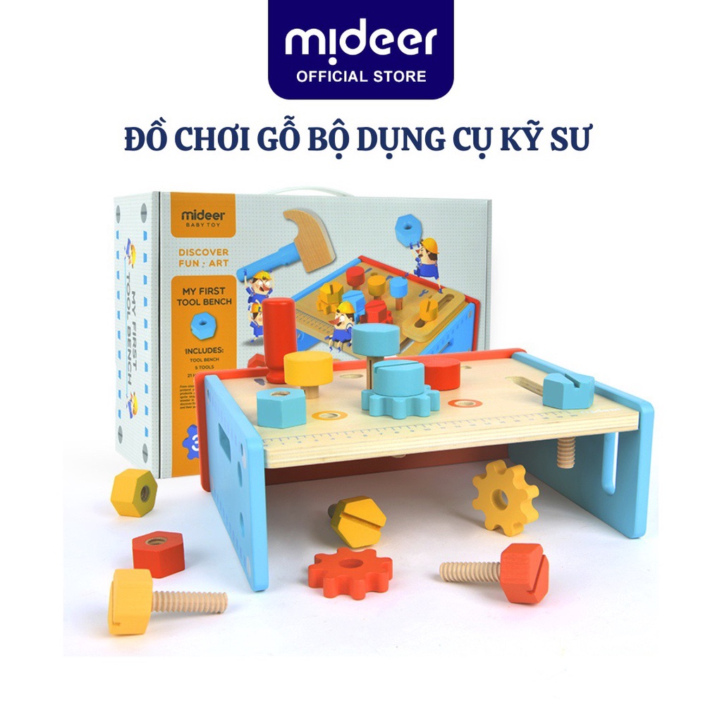 Bộ đồ chơi kỹ sư bằng gỗ Tool Bench set Mideer đồ chơi nhà hướng nghiệp cho bé
