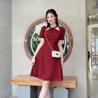 Đầm Váy xoắn cổ nhăn 4 màu basic dễ mặc v1277