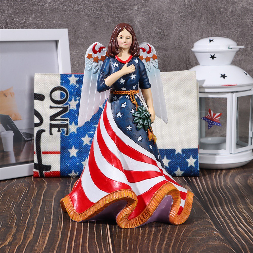 LUCKY Gift Sculpture Memorial Angel Statue Bring Good Luck Home Decoration American Patriotic Crafts Handmade Independence Day