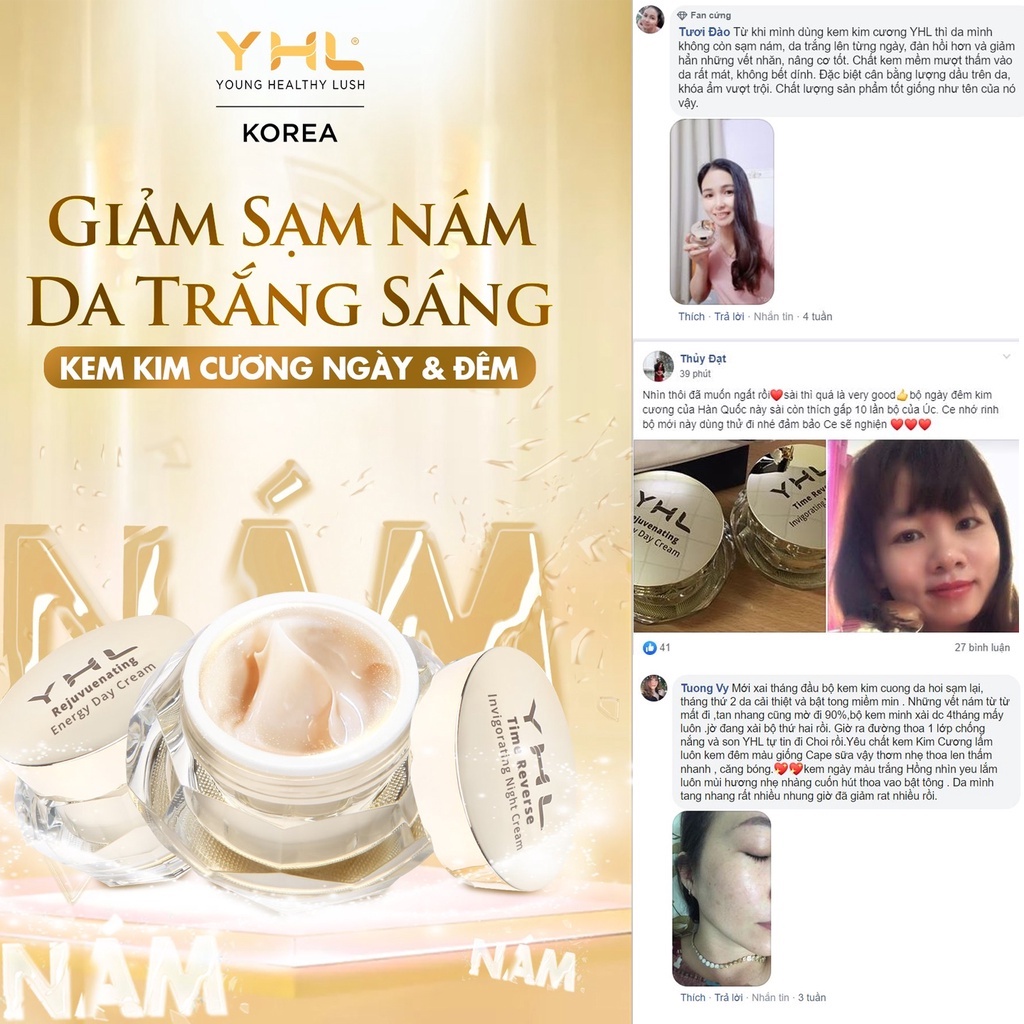 Kem Dưỡng Trắng Da KimCương YHL Ban Ngày Và Ban Đêm, Dưỡng Ẩm, Săn Chắc Da và Giảm Thâm Nám 50g