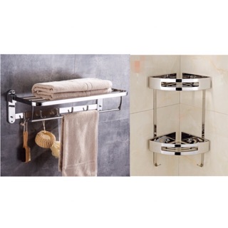 Combo Giá treo khăn và Kệ góc 2 tầng Inox 304