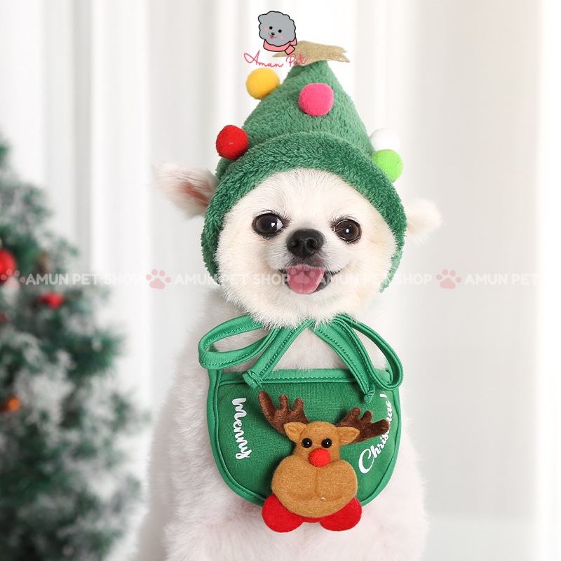 Mũ và Yếm Giáng Sinh Cho Chó Mèo - Quần Áo Noel Cho Thú Cưng Cực Đáng Yêu Giá Rẻ Amun Pet