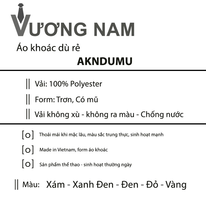 Áo khoác dù nam đẹp có mũ 2 lớp dày cao cấp VN03A