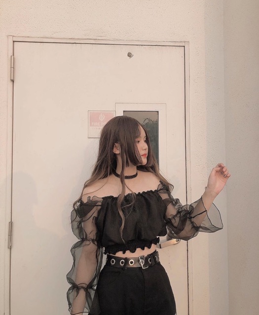 ÁO CROPTOP PHỐI TAY TƠ OGANZA